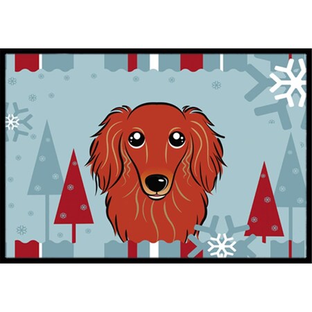 Carolines Treasures Carolines Treasures BB1710MAT Winter Holiday Longhair Red Dachshund Indoor & Outdoor Mat; 18 x 27 in. BB1710MAT
